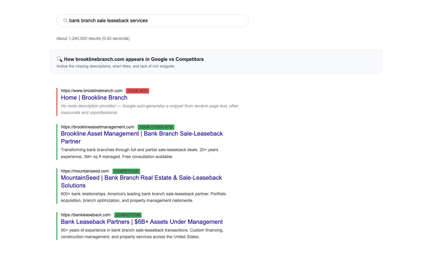 Google search results comparison