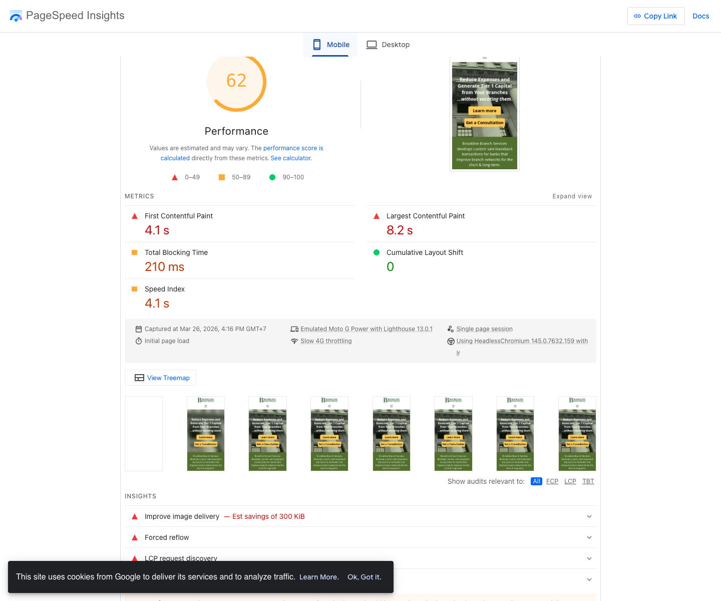PageSpeed diagnostics